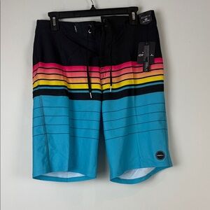 O'Neill Men's Black and Blue Striped Swim Shorts NWT Size 32